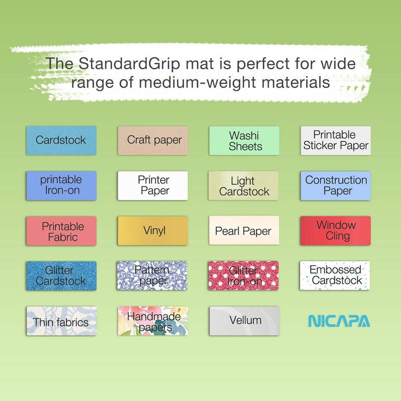 Nicapa Standard Grip Cutting Mat for Cricut Maker 3/Maker/Explore 3/Air 2/Air/One (12x12 inch,5 packs) Standard Adhesive Sticky Green Quilting Replacement Cut Pads - Image 4